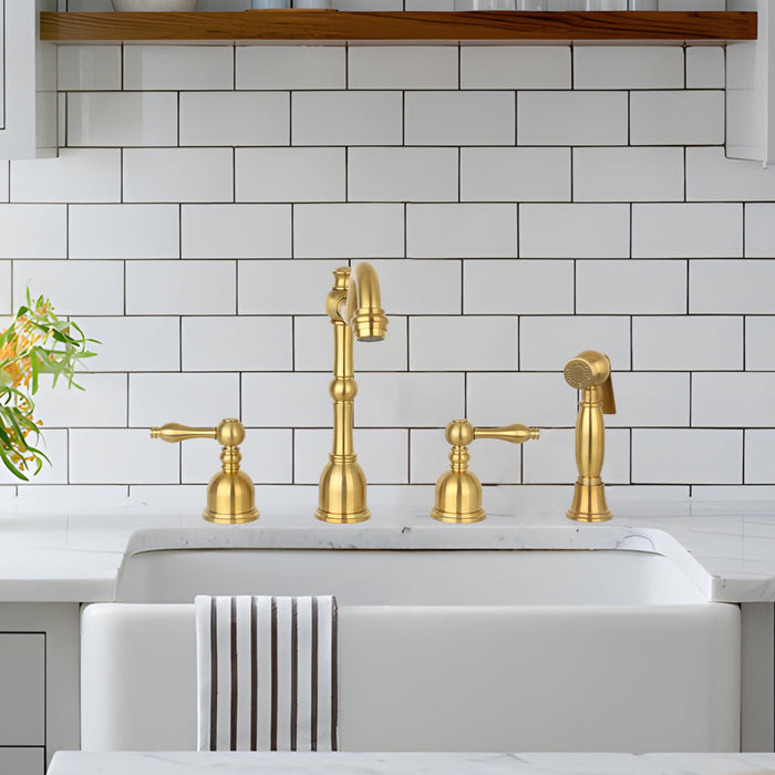 Two-Handles Brushed Gold Widespread Kitchen Faucet with Side Sprayer - AK96818BTG