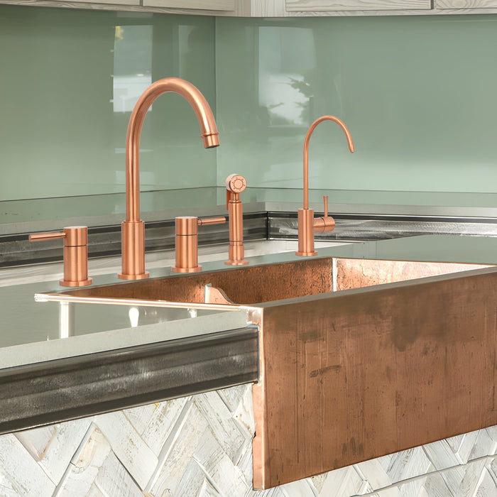 Two-Handles Copper Widespread Kitchen Faucet with Side Sprayer — AK96866-C-48