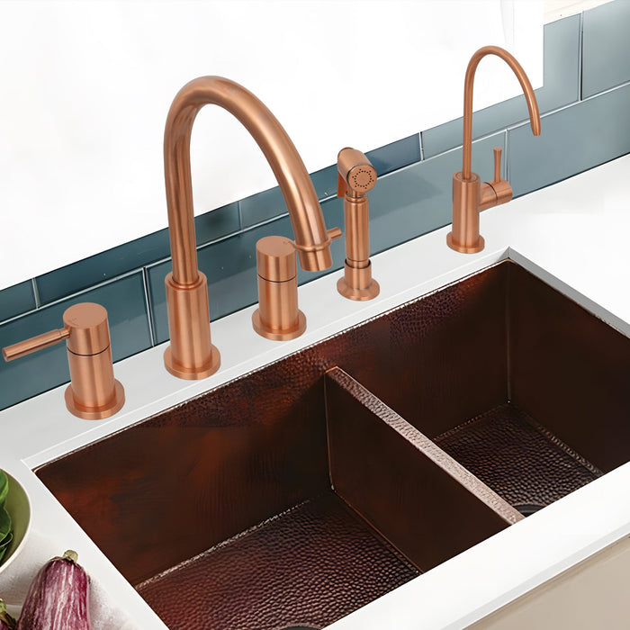 Two-Handles Copper Widespread Kitchen Faucet with Side Sprayer — AK96866-C-48