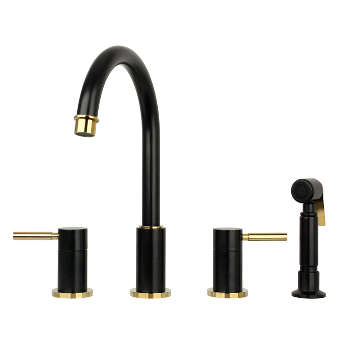 Two-Handles Copper Widespread Kitchen Faucet with Side Sprayer — AK96866-C-48