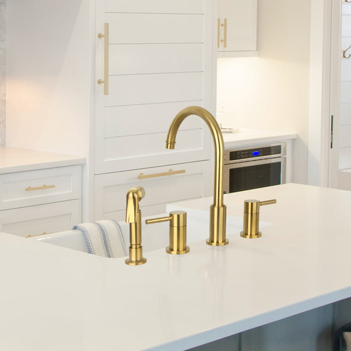 Two-Handles Brushed Gold Widespread Kitchen Faucet with Side Sprayer - AK96866BTG