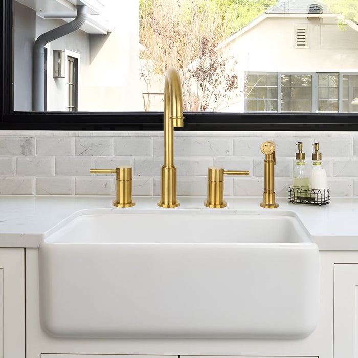 Two-Handles Brushed Gold Widespread Kitchen Faucet with Side Sprayer - AK96866BTG