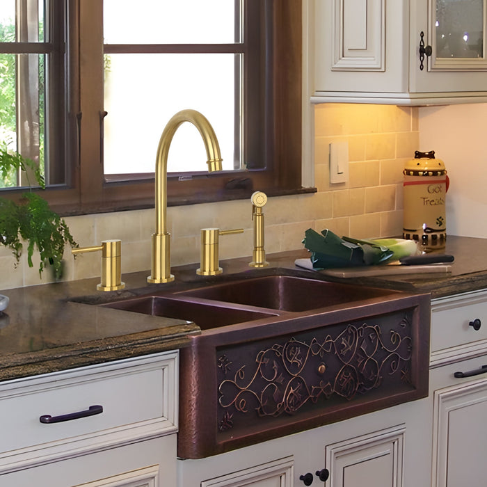 Two-Handles Brushed Gold Widespread Kitchen Faucet with Side Sprayer - AK96866BTG