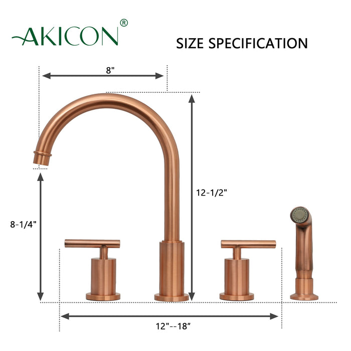 Two-Handles Copper Widespread Kitchen Faucet with Plastic Side Sprayer — AK96866N1-C-48