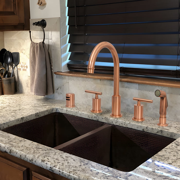 Two-Handles Copper Widespread Kitchen Faucet with Plastic Side Sprayer — AK96866N1-C-48