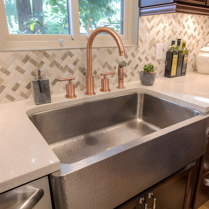 Two-Handles Copper Widespread Kitchen Faucet with Plastic Side Sprayer - AK96866N1