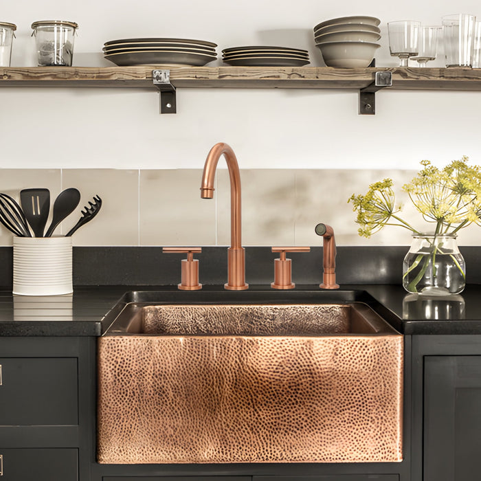 Two-Handles Copper Widespread Kitchen Faucet with Plastic Side Sprayer — AK96866N1-C-48