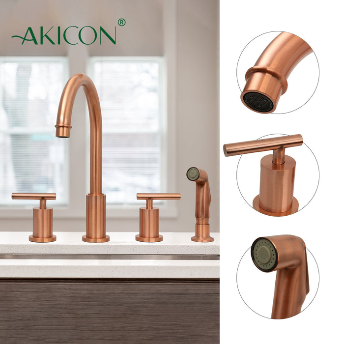 Two-Handles Copper Widespread Kitchen Faucet with Plastic Side Sprayer — AK96866N1-C-48