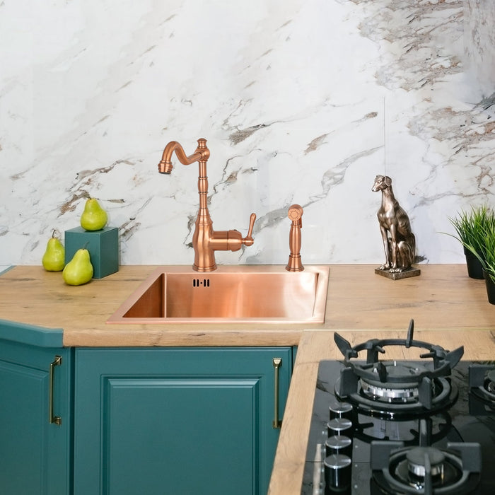 One-Handle Copper Widespread Kitchen Faucet with Side Sprayer — AK96918-C-48