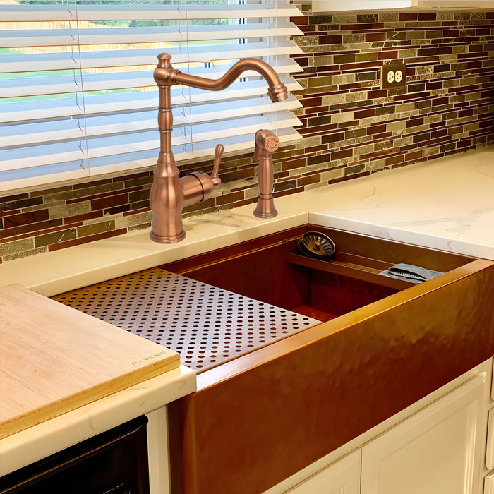 One-Handle Copper Widespread Kitchen Faucet with Side Sprayer — AK96918-C-48