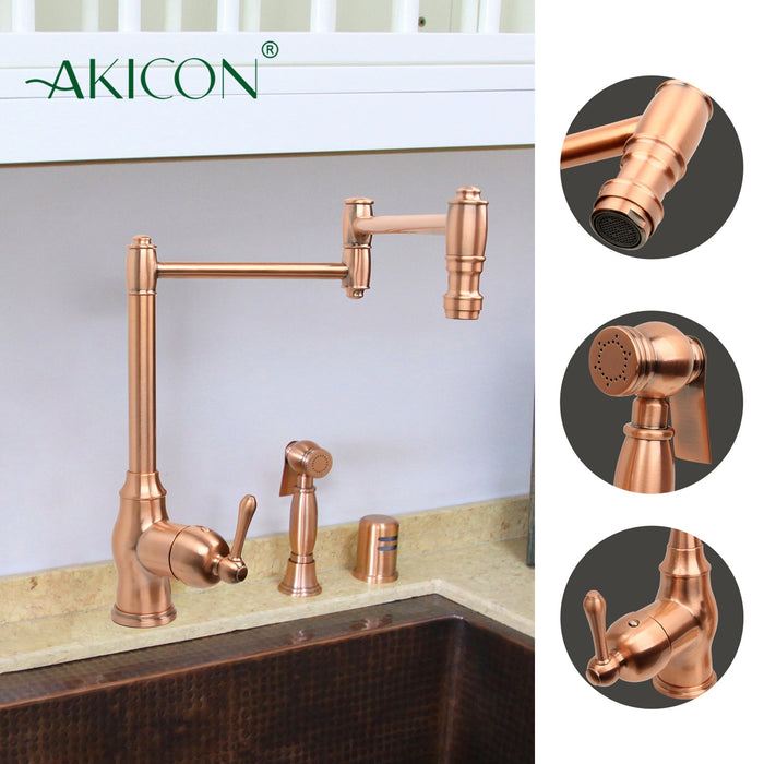 One-Handle Copper Pot Filler Kitchen Faucet with Side Sprayer — AK96918P1-C-48