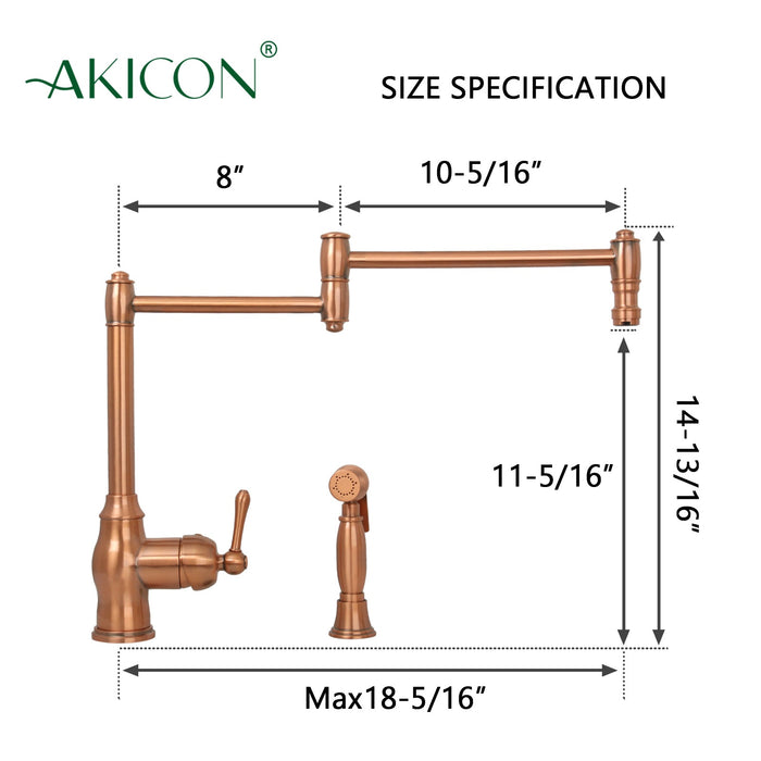 One-Handle Copper Pot Filler Kitchen Faucet with Side Sprayer — AK96918P1-C-48