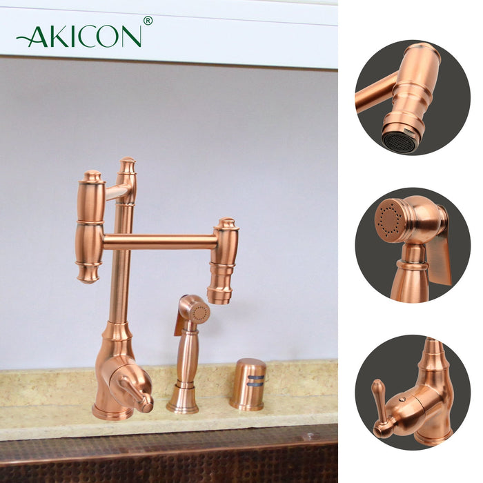 One-Handle Copper Pot Filler Kitchen Faucet with Side Sprayer - AK96918P2