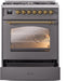 ILVE Nostalgie II 30" Dual Fuel Liquid Propane Range, Matte Graphite, Brass Trim UP30NMPMGBLP ILVE