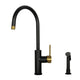 One-Handle Matte Black & Brushed Gold Widespread Kitchen Faucet with Side Sprayer — AK96966-BLBG