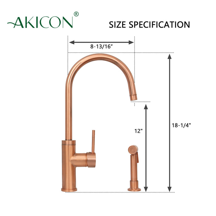 One-Handle Copper Widespread Kitchen Faucet with Side Sprayer — AK96966-C-48