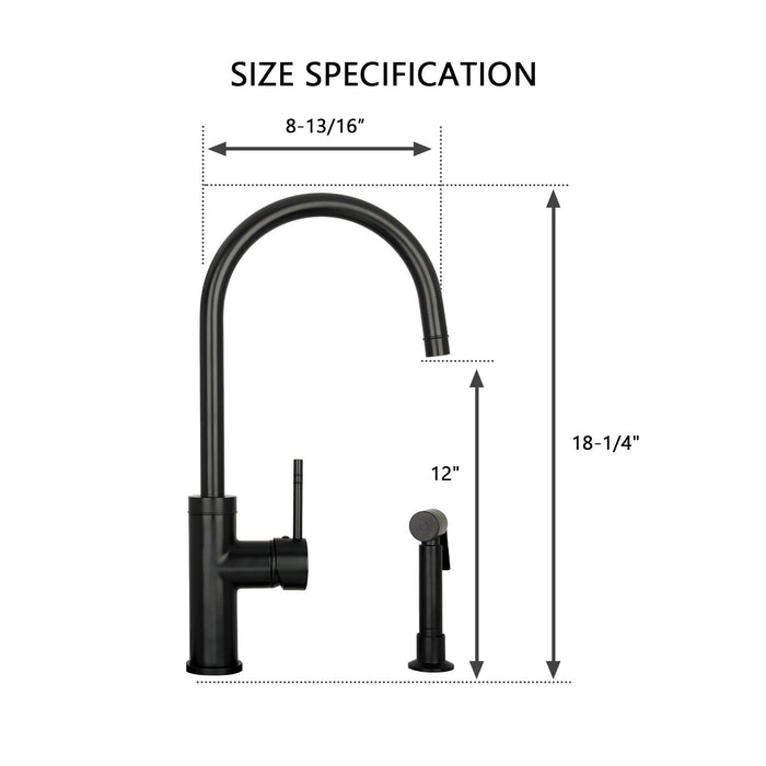 One-Handle Matte Black Widespread Kitchen Faucet with Side Sprayer-AK96966-MB