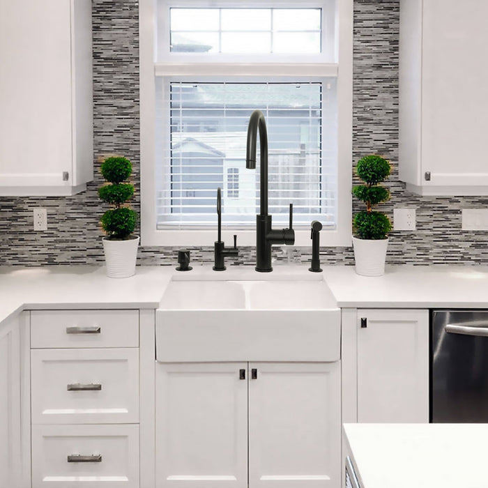 One-Handle Matte Black Widespread Kitchen Faucet with Side Sprayer-AK96966-MB