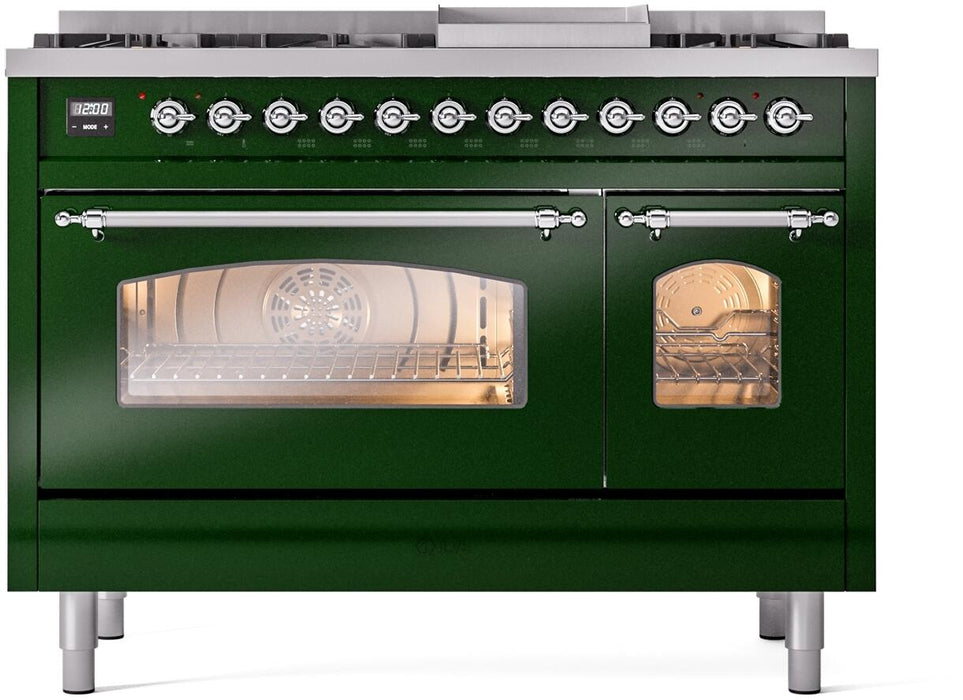 ILVE Nostalgie II 48" Dual Fuel Liquid Propane Range, Emerald Green, Chrome Trim ILVE UP48FNMPEGCLP ILVE