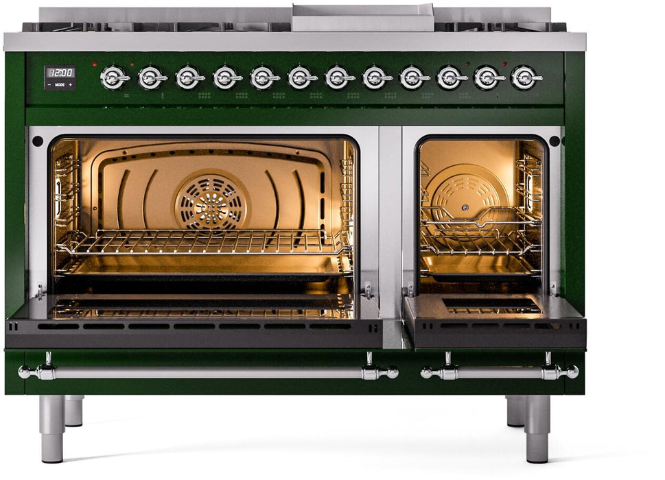 ILVE Nostalgie II 48" Dual Fuel Liquid Propane Range, Emerald Green, Chrome Trim ILVE UP48FNMPEGCLP ILVE