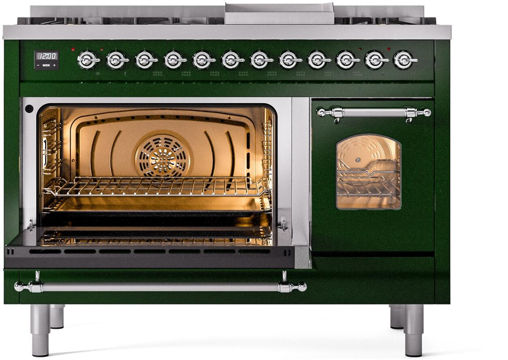 ILVE Nostalgie II 48" Dual Fuel Liquid Propane Range, Emerald Green, Chrome Trim ILVE UP48FNMPEGCLP ILVE