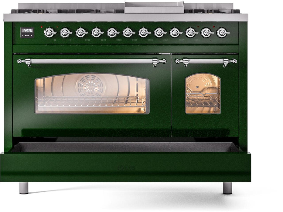 ILVE Nostalgie II 48" Dual Fuel Liquid Propane Range, Emerald Green, Chrome Trim ILVE UP48FNMPEGCLP ILVE