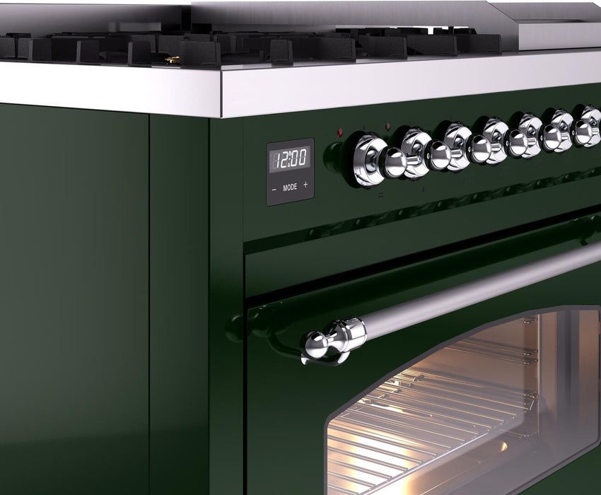 ILVE Nostalgie II 48" Dual Fuel Liquid Propane Range, Emerald Green, Chrome Trim ILVE UP48FNMPEGCLP ILVE