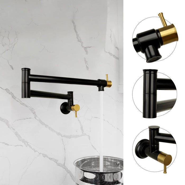 Matte Black & Brushed Gold Pot Filler Kitchen Faucet Wall-Mounted - AK98266-BLBG