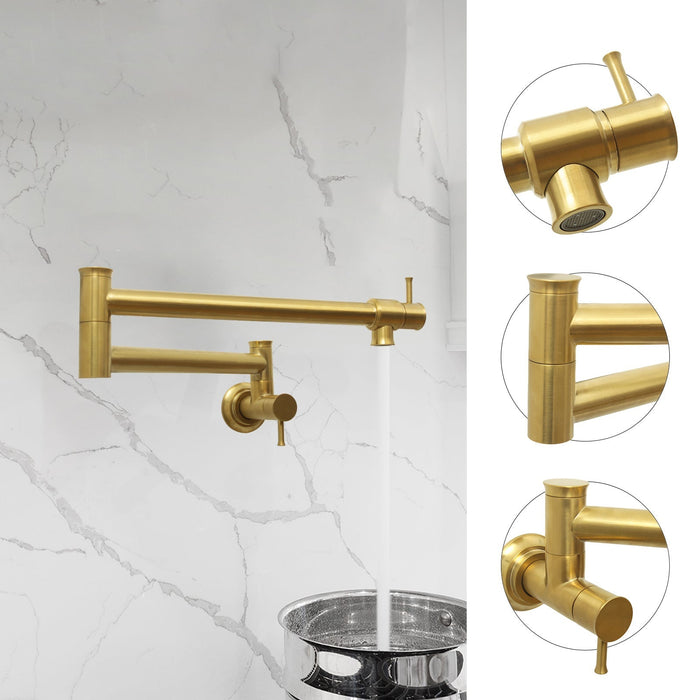 Brushed Gold Pot Filler Kitchen Faucet Wall-Mounted - AK98266-BTG