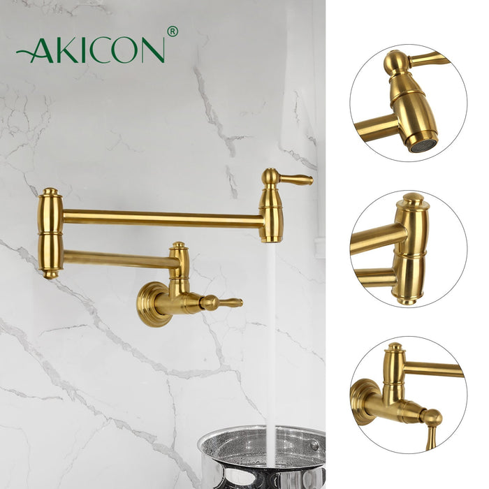 Brushed Gold Pot Filler Kitchen Faucet Wall-Mounted - AK98288-BTG