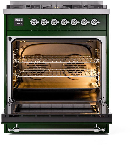 ILVE Nostalgie II 30" Dual Fuel Natural Gas Range, Emerald Green, Chrome Trim UP30NMPEGC ILVE