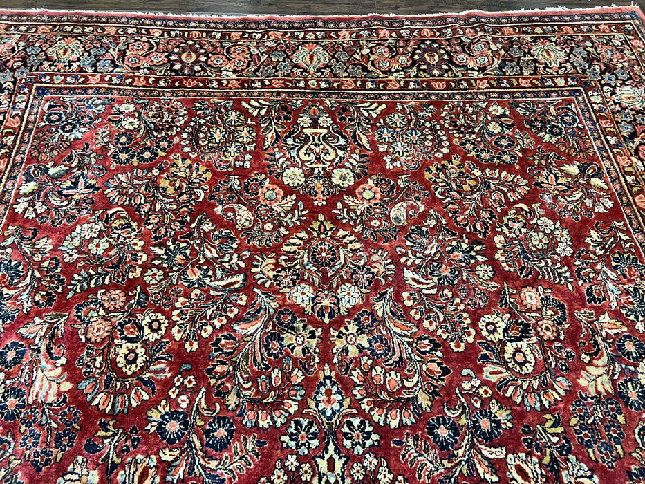 1920s Persian Sarouk Rug 9x12, Red Persian Carpet, High Quality Persian Rug, Allover Floral Pattern, Antique Oriental Rug, Wool Handmade Room Sized