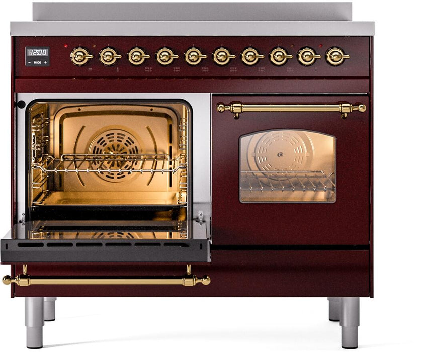 ILVE Nostalgie II 40" Electric Range, Burgundy, Brass Trim  UPDI406NMPBUG ILVE