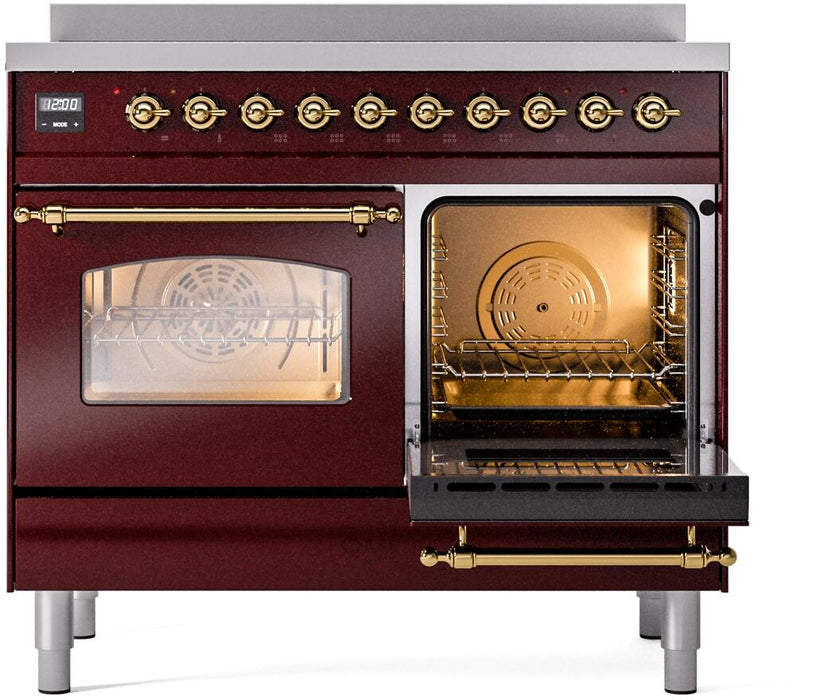 ILVE Nostalgie II 40" Electric Range, Burgundy, Brass Trim  UPDI406NMPBUG ILVE