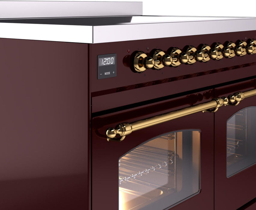 ILVE Nostalgie II 40" Electric Range, Burgundy, Brass Trim  UPDI406NMPBUG ILVE