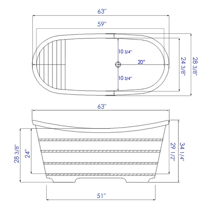 ALFI brand 63'' Free Standing Cedar Wooden Bathtub AB1105