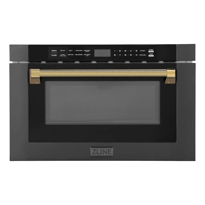 ZLINE Autograph Edition 24" Built-in Microwave Drawer, Black Stainless Steel, Helix Handle MWDZ-1-BS-H-KCB