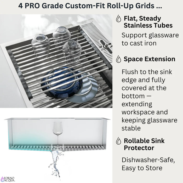 Forno ACQUA 33" Drop-In/Undermount MultiSINK Workstation Sink, Waterfall Faucet, Glass Rinser E-XP31 - Alternate View