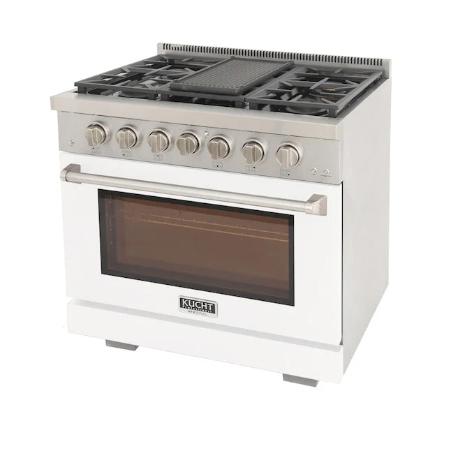 Kucht 36" Professional Gas Range, 6 Burners, Grill/Griddle, KFX360-W