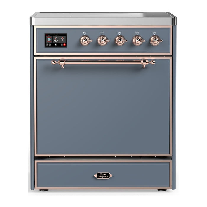 ILVE 30"Majestic III Induction Range, Blue Grey, Burnished Trim UMIB30QNR3BGB