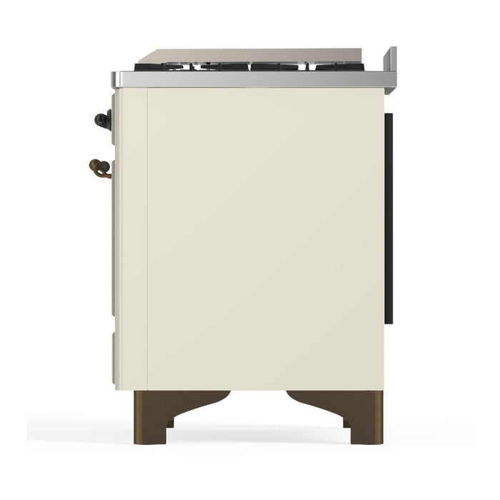 ILVE Majestic III 48" Dual Fuel, Range, Antique White, Burnished Trim UM48FNR3AWB