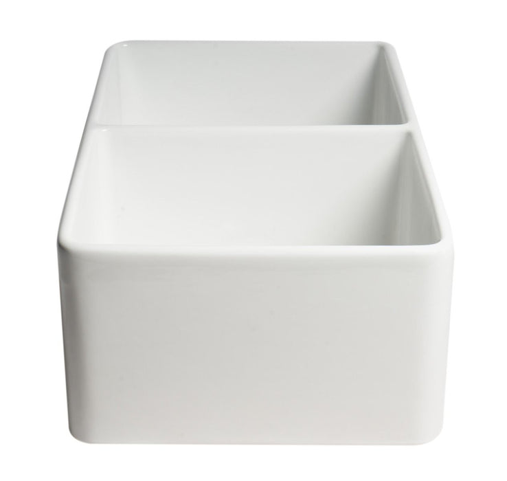 ALFI brand Smooth Apron 33" Double Bowl Fireclay Farm Sink ABF3318D