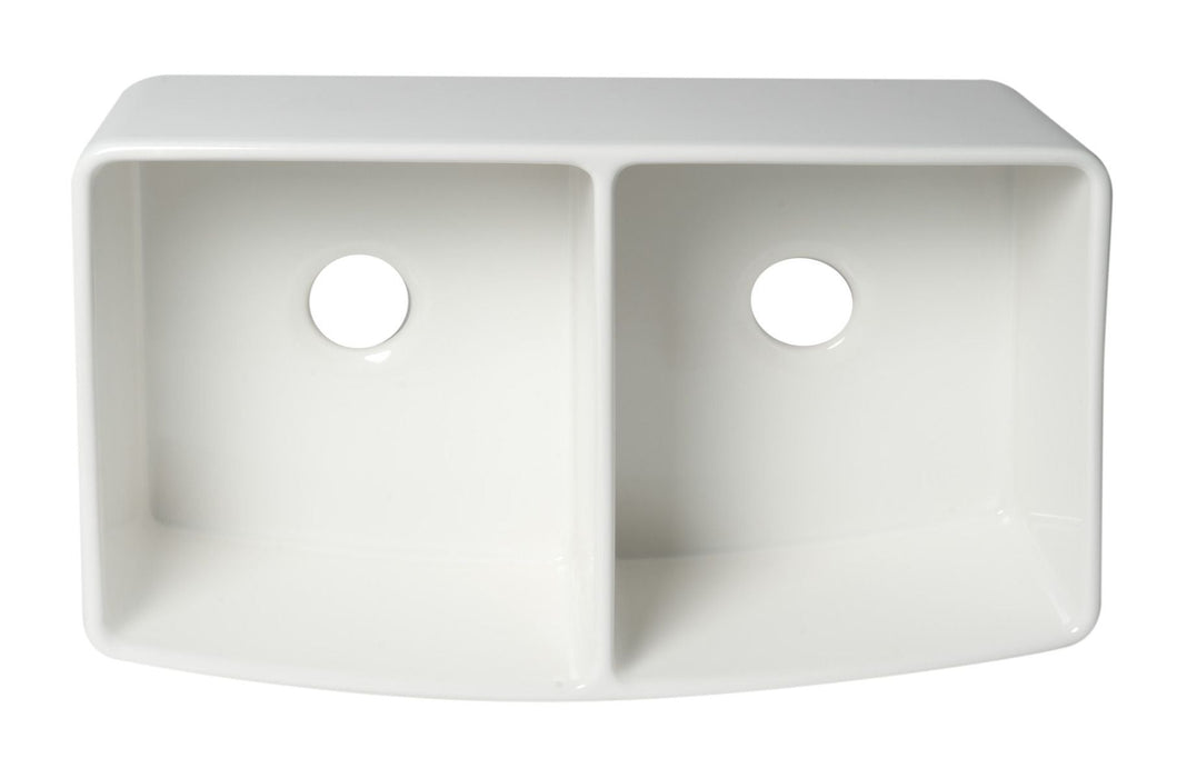 ALFI Brand White Smooth Curved Apron 33" Double Bowl Fireclay Farm Sink ABFC3320D-W