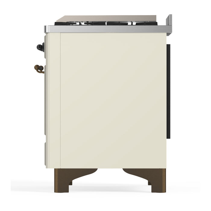 ILVE Majestic III 60" Dual Fuel Range, Antique White, Burnished Trim UM60FQNR3AWB