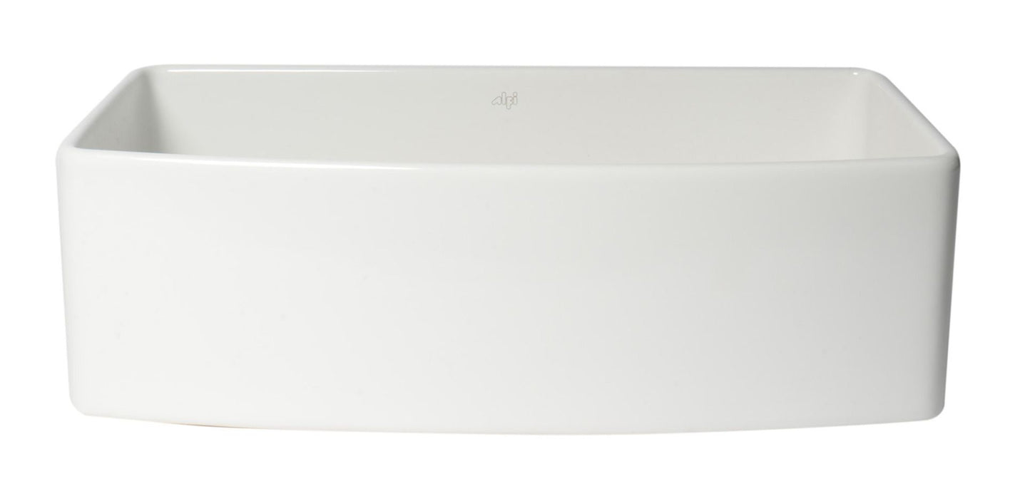 ALFI Brand White Smooth Curved Apron 33" Single Bowl Fireclay Farm Sink ABFC3320S-W