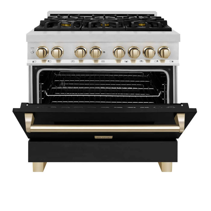 ZLINE 36" Autograph Dual Fuel Range, Black, Gold, RAZ-BLM-36-G