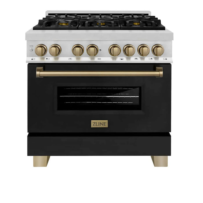 ZLINE 36" Autograph Dual Fuel Range, Black, Bronze, RAZ-BLM-36-CB