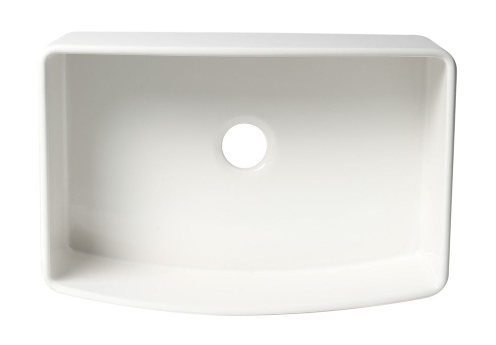 ALFI Brand White Smooth Curved Apron 30" Single Bowl Fireclay Farm Sink, Grid ABFC3020-W