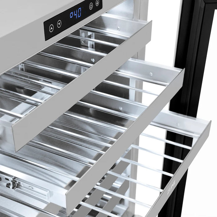 ZLINE Autograph Edition 24" Touchstone Dual Zone 44 Bottle Wine Cooler, Stainless Steel Glass Door, Helix Handle RWDOZS-24-KCB