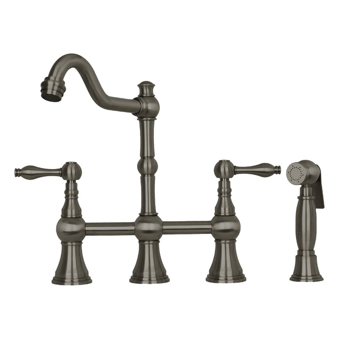 Two-Handles Copper Bridge Kitchen Faucet with Side Sprayer - AK96718C